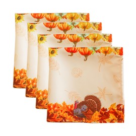 SASTYBALE Thanksgiving Napkin 2020 Inch Square Turkey & Pumpkin Pattern Cloth Napkins Sef of 4 Decorative Washable Table Cloth Napkins for Fall, Harvest, Holiday Dining