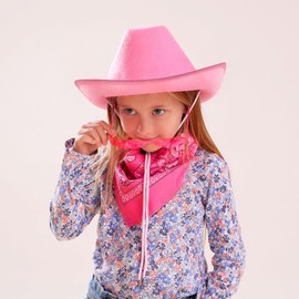 JeVenis Pink Cowgirl Hat Girls Cowboy Hat Kids Western Cowgirl Hat Bandana heart shape Sunglasses for Birthday Party