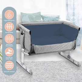 Pizuna 100% Cotton Fitted Travel Sheet Dark Blue, 400 Thread Count Long Staple Cotton Fitted Travel Sheet 60x120 cm, Sateen Weave 14 cm Deep Fitted Sheets 1 PC Dark Blue