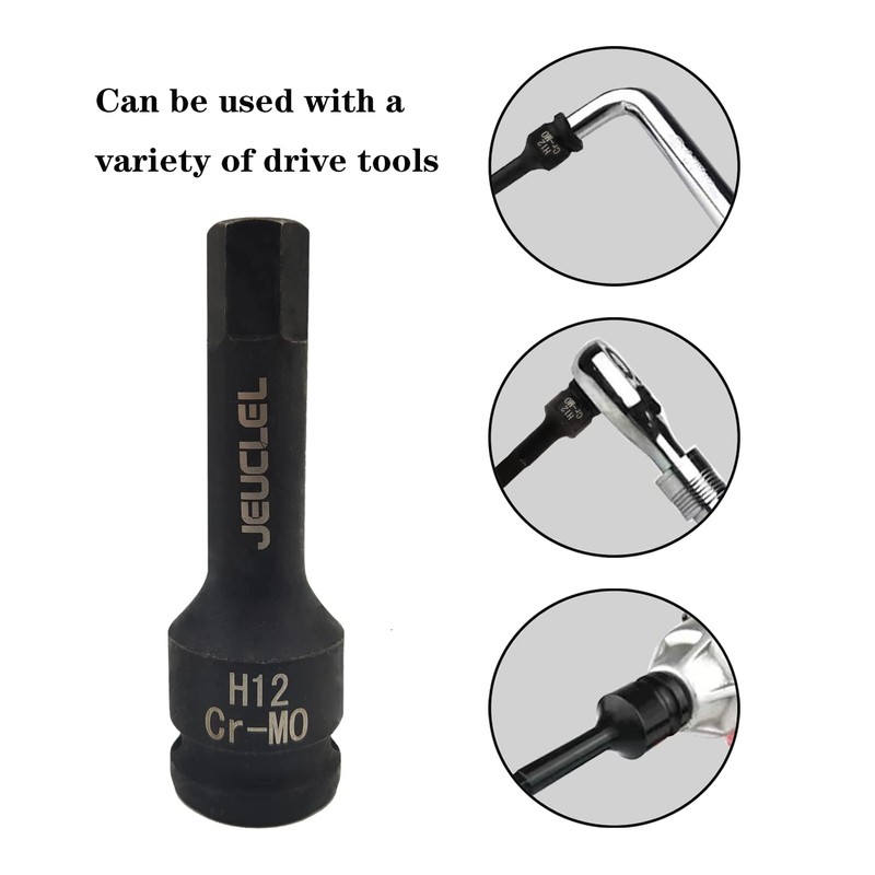 JEUCLEL 12mm Hex Impact Bit Socket, H12 1/2-Inch Impact Drive