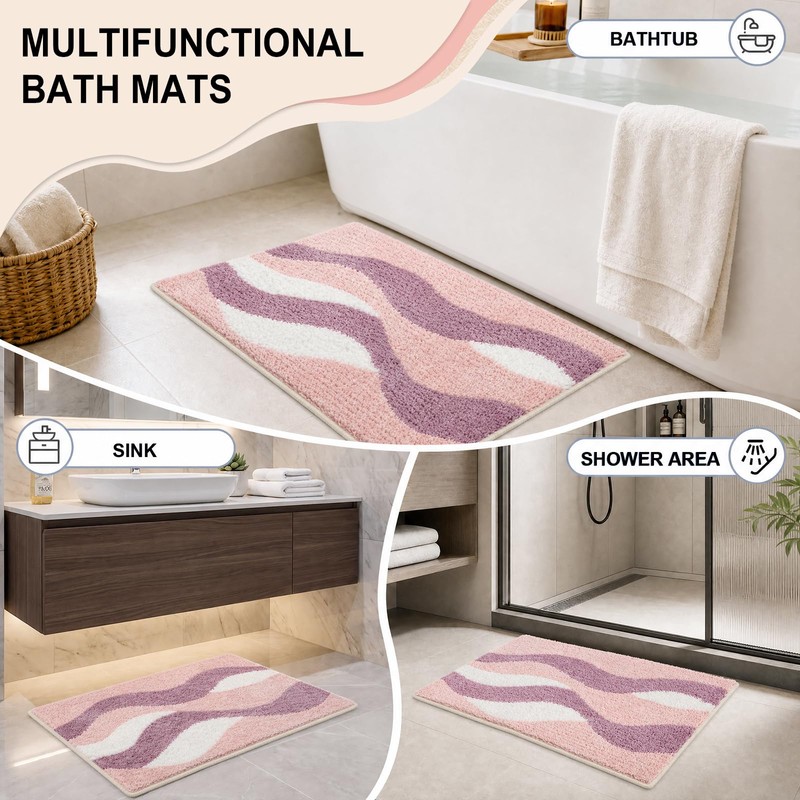 BLESWIN Microfibre Bathroom Mat Absorbent Bathroom Carpet 40x60cm Pink