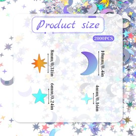 Glitter Confetti Sequins Birthday Stars Moon Confettis Pack of 2000 Foil Confetti Silver Wedding Decoration Bachelorette Party Decorations Groovy Engagement Decor Bridal Shower Supplies