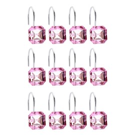 NEVKA 12pcs Shower Curtain Hooks Rings Acrylic Square Diamonds Crystal Pink Decorative Shower Curtain Hooks for Bathroom Shower Curtains Rods (Pink)