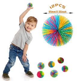 MigWoo Pack of 12 Anti-Stress Balls for Colourful Rainbow Fluffy Ball, Sensory Toy for 3-10 Years, Rubber Ball for Relaxation and Party Gifts, 65 mm Diameter