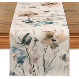 LOMOHOO Table Runners Spring Floral Table Runner 13x94 Inches Seasonal Burlap Table Runner for Dining Table Decor Home Bridal Shower Vintage Party Decoration(32x240cm)