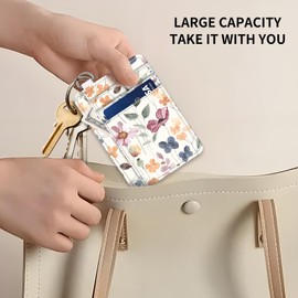 AIOGPD Cute Wallet Women, Funny RFID Credit Card Holder Slim Wallet, Front Pocket PU Leather Card Holder Travel for Men Women Watercolor Boho Floral