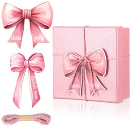 Honoson 100 Pcs Pink Bow Gift Tags Thank You Tags Watercolor Bow Knots Paper Hanging Label Tag with Hemp Rope Pink Gift Tags for Wedding Birthday Bridal Baby Shower Coquette Party Decor