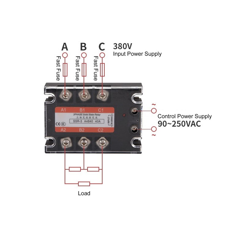 3 Phase Solid State Relay 40A LED Indicator Transparent Cover