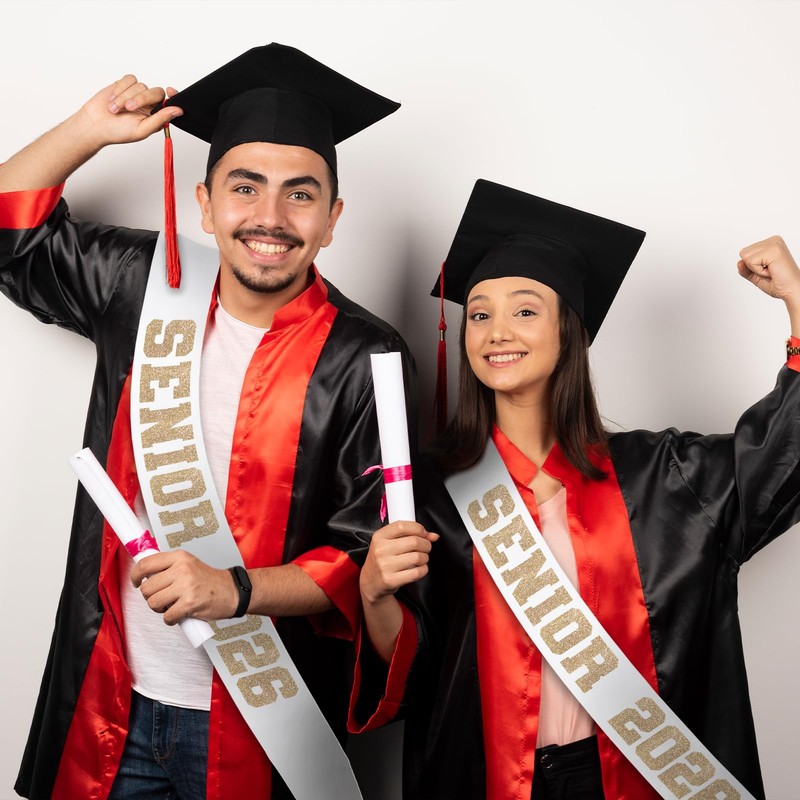 JXYCBZYing 8 Pcs White Senior 2026 Sashes with Champagne Gold