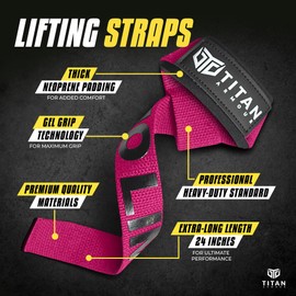 Titan Armour® Weight Lifting Straps | Extra-Long Neoprene Padded Heavy-Duty Weightlifting Straps | Deadlifts | Anti-Slip Gel Option | Gym Accessories Men & Women (Pink (Gel Grip))