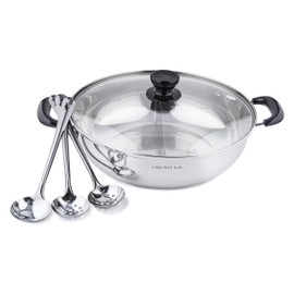 Lake Tian Stainless Steel Shabu Shabu Hot Pot, Dual Sided Yin Yang Hot Pot with Divider Include 3 Pot Spoons, 12 Inch 30 cm鸳鸯火锅