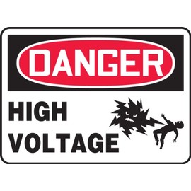 Accuform MELC132VP Plastic Safety Sign, "Danger HIGH Voltage" with Graphic, 7" Length x 10" Width x 0.055" Thickness, Red/Black on White