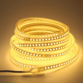 pcningled Outdoor LED Strip Lights Waterproof 65.62ft, AC 110V Cuttable LED Light 120LEDs/m 3000K Warm White SMD 5730 Super Bright Under Cabinet Lighting for Bedroom Kitchen Wall TV