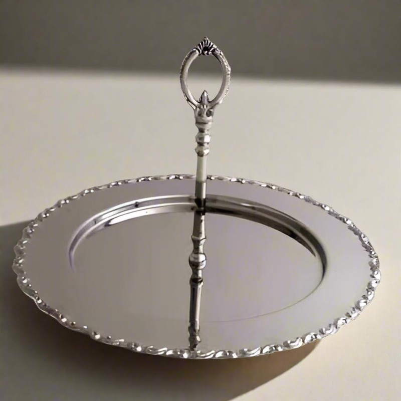 Silver 12" D Serving Tray. Single Tier Display. Buffet Elevated
