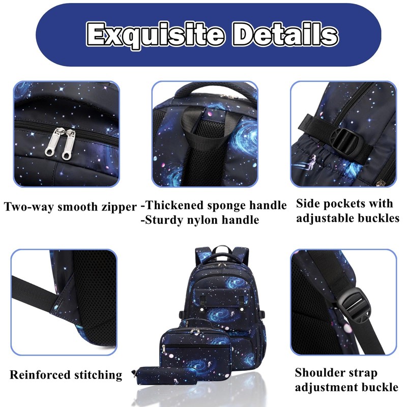 Mildame Galaxy Backpack for Boys with Lunch Box Set, 3Pcs