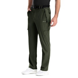 clothin Men's Elastic-Waist Travel Pant Stretchy Lightweight Pant Multi-Pockets Quick Dry Breathable(Moss XL-32)