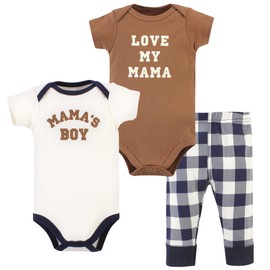Hudson Baby Unisex Baby Cotton Bodysuit and Pant Set, Brown Navy Mamas Boy Short-Sleeve, 0-3 Months