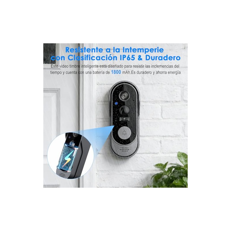 Yakiter Video TimbYakiter Video Timbre Inteligente,Mbre Inalambrico Exterior con Camara,170°Gran