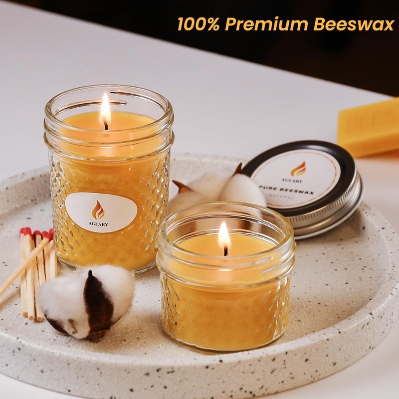 AGLARY Beeswax Candle in Glass, 5oz,Over 26H Burn Time, Elegant