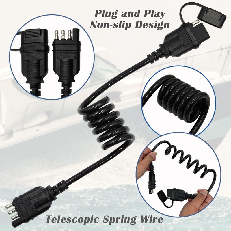 3ft/36 4 Pin Flat Trailer Extension Coiled Cable 18 Gauge