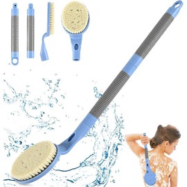 Scrubber Anti Slip for Shower, 21.7 Detachable  Bath Brush for Shower,  Scrubber, Exfoliation and Improved Skin  for  with Limited Arm Movement,  (21.7 Grey) - Color: 21.7” Blue