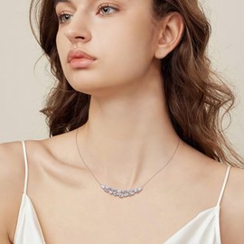 RANDES Cubic Zirconia Bar Necklace 925 Sterling Silver 4 Carats Lab Grown Diamond Pendant Curved Bar Necklaces for Women