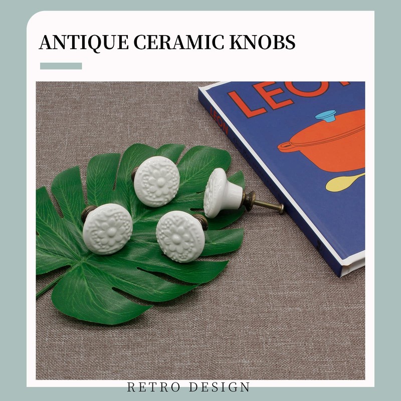 Auvotuis 10Pcs 34mm/ 1.34inch Retro Ceramic Cabinet knobs Antique Round