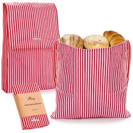 Li'l Things Eco-friendly Reusable Beeswax Bread bags | Set of 2 Sizes | 6 Different Themes | Perfect Bag for Home-Baked | Sourdough & Homemade bread storage | No Plastic | Stripey Red