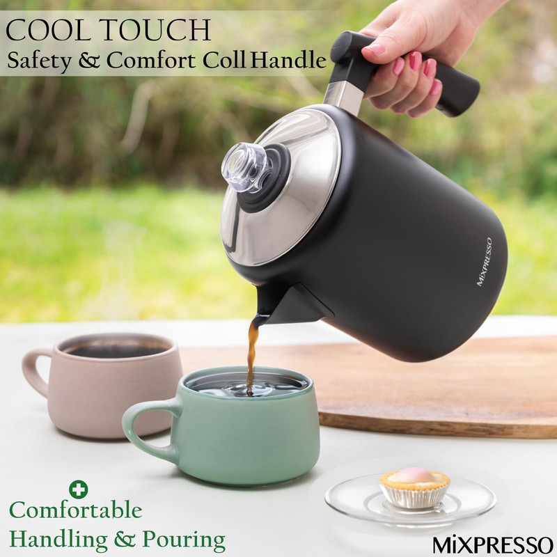 Mixpresso Black Stainless Steel Coffee Percolator Stovetop, 37oz Classic Percolator