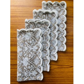 Ridhi Cloth Napkins Set of 4 Cotton Printed Dinner Block Print Napkins I Baby Bridal Shower Wedding Cocktail Cloth Floral Napkins I 18x18 in Taupe