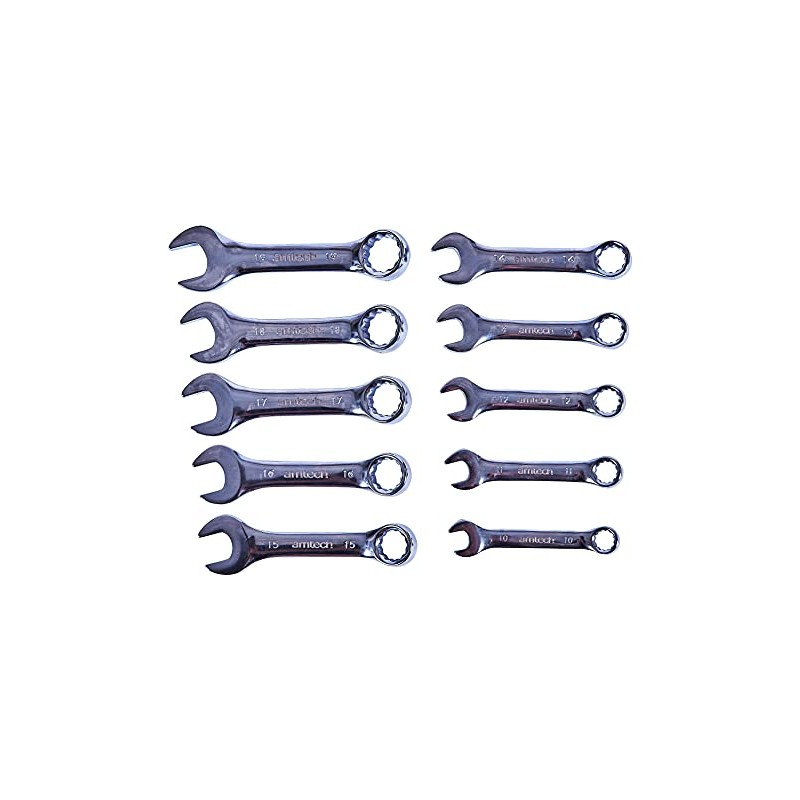 Amtech K2001 10 Piece Stubby Combination Wrench Set