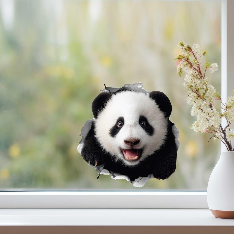 Panda Hole Wall Decal – 3D Cute Animal Sticker –