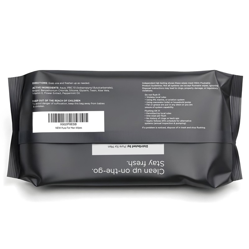 Pure for Men Flushable Wipes | Helps Eliminates Odor, 100%