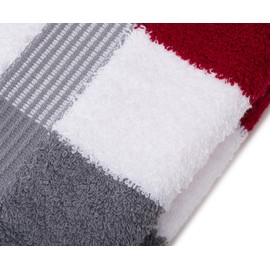 Gözze - New York Striped Bath Towel, Soft and Absorbent, 100% Cotton, 70 x 140 cm, Bordeaux/White/Anthracite
