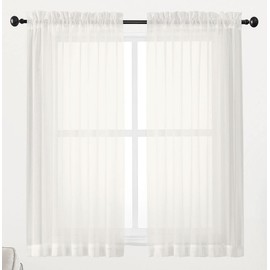 Chyhomenyc Ivory Sheer Window Curtain Panels 45 Inch, Set of 2, Light Filtering Solid Voile Curtains Drapes for Small Window/Living Room/Bedroom, Rod Pocket, 42W x 45L inches