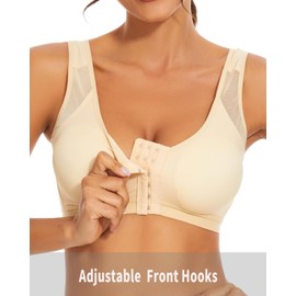 newlashua Front Closure Bras for Women Posture Corrector Bra Back Support, Wireless Full Coverage Back Smoothing Bra L Nude