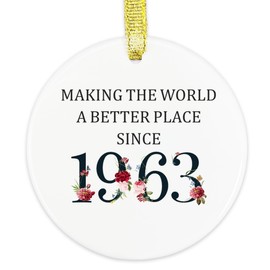 60th Birthday Gifts for Women Men, Ceramic 60th Ornament Keepsake- Making the world a better place since 1963, Happy Birthday Gifts for 60 Years Old Women Female Friends Husband Wife Mom Grandparents