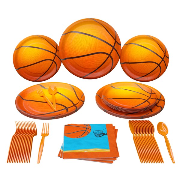 Basketball Party Supplies Packs (100 Pieces for 16 Guests) - Basketball Party Supplies, Sports Party Supplies, Basketball Party Decorations, Basketball Birthday, Party Decor for Adults, Blue Orchards