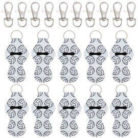 allydrew 10 Pack Chapstick Holder Keychain, Keyring for Lip Balm Lip Gloss Lipstick with 10 Pieces Metal Keyring Clasps, Volleyball