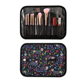 senya Cat Skull with Flowers Toiletry Bag Hanging Travel Makeup Bag 3 PCS, Portable Makeup Organizer Cosmetic Bag Clear