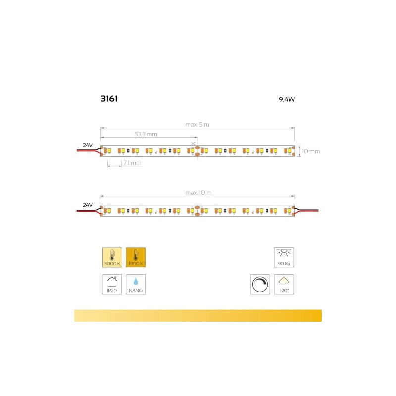 iluminize LED Light Strip White Dim2Warm: 168 LEDs per Metre,