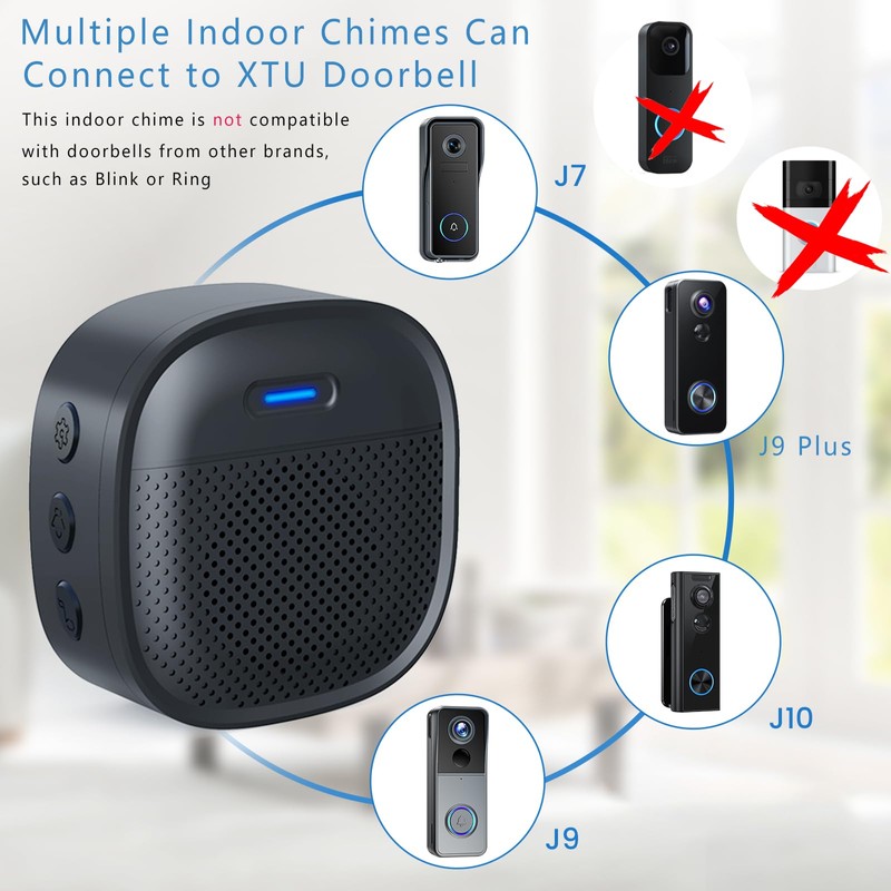 XTU Wireless Chime for J7/J9/J9 Plus/J10, Reception Range 328ft（200m), 0-110db