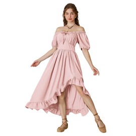 Scarlet Darkness Renaissance Dress Women Corset Milkmaid Dress Cottagecore Pink Dress Pink L