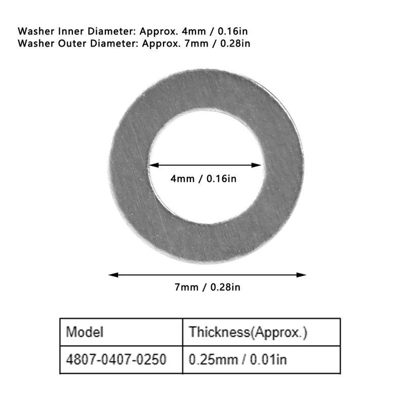 120Pcs Washer Flat Stainless Steel 4mm ID 7mm OD Accessory