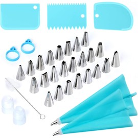 Kits de 34 Piezas de Boquillas para Manga Pastelera,Stainless Juego de 34 Boquillas de Glaseado, Cake Decoration Tool,Manga pastelera Reutilizable, 3 Espátulas de Repostería