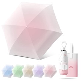 Stylish Compact Folding Inclined Umbrella Ring Handle with Storage Bag Cute Parasol Ultra Lightweight 8.5 oz (240 g) Portable Convenience 100% UV Reduction Light Shielding UPF 50+ 6 Ribs, For Both Sunny and Rainy Weather, Sunburn Protection, Heatstroke Prevention, Commuting to Work or School, Travel, Unisex