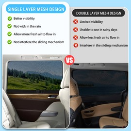 ZATOOTO Car Window Screen for MPV Minivan Truck 2 Pack, Special Single Layer Car Window Covers for Sliding Door Large Square Windows, Car Window Shade for Baby Family Pets Camping Sleeping