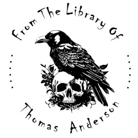 ideal Custom From the Library of  Round self Ink Stamp l Raven on Skull Library Stamp