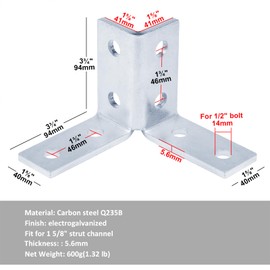 4 Pcs 8 Hole Wing Shape Double Corner 90 Degree Fitting Bracket for 1-5/8" Strut Channel