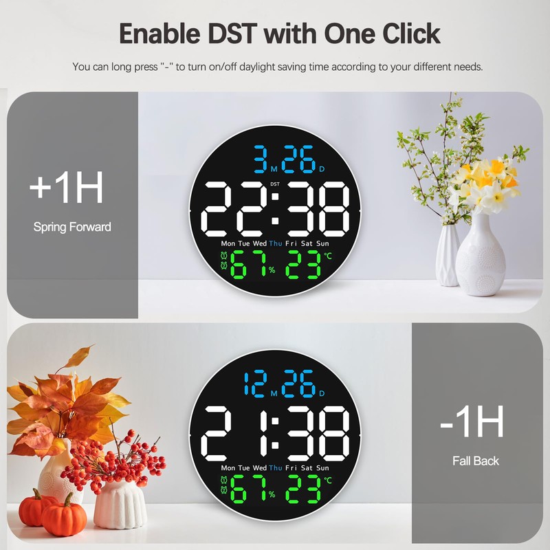 JoFomp LED Digital Wall Clock Large Display, 10" Digital Alarm